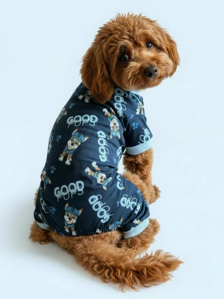 GoodPaws Lacivert Penye Köpek Tulumu | Desenli Köpek Pijaması | Küçük Irklar İçin ürün görseli 1