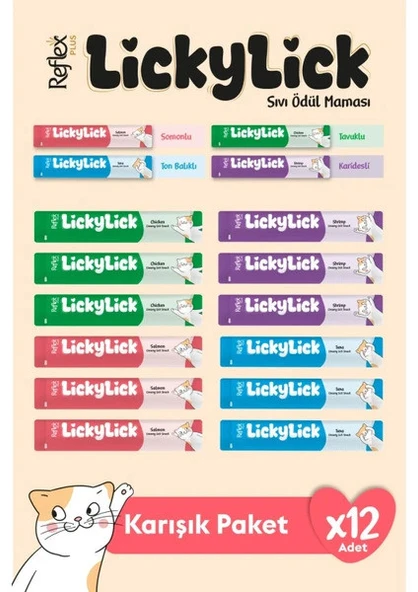 Reflex Plus Lickylick Sıvı Ödül Maması Karışık Paket 15 gr x 12 Adet ürün görseli 1