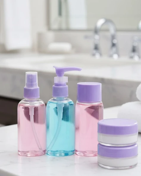 Taşınabilir 5 li Seyahat Banyo Seti Şeffaf Kozmetik Kapları ürün görseli 1
