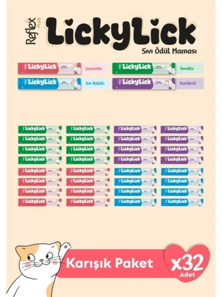 Reflex Plus Lickylick Sıvı Ödül Maması Karışık Paket 15 gr x 32 Adet ürün görseli 1