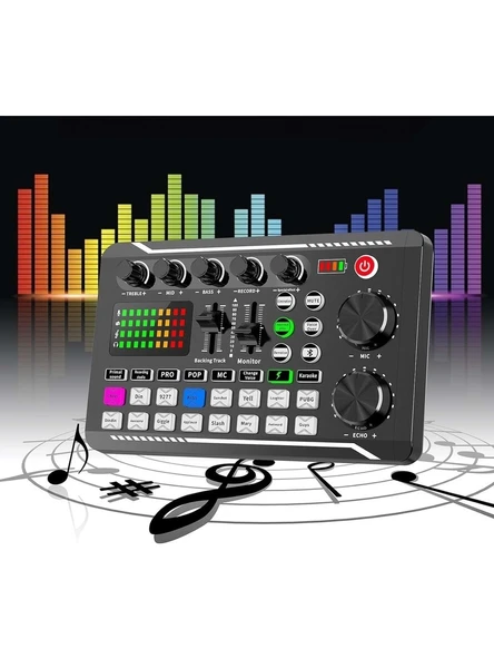 Stüdyo Ses Mikseri F998 ,Şarjlı Bluetooth DJ Canlı Yayın Ses Kartı, Kondenser Mikrofon Destekli Yayın Mikseri ürün görseli 1