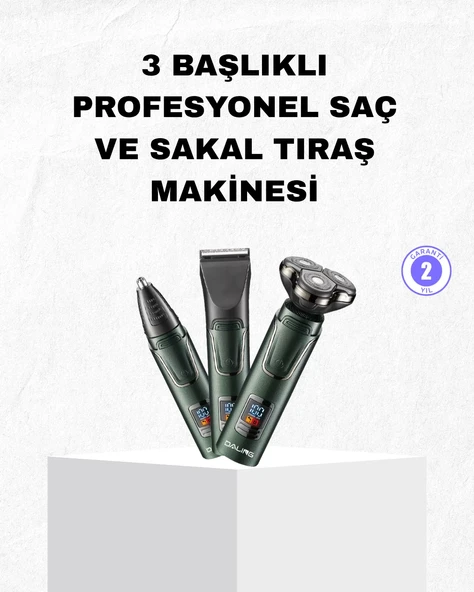 Şarjlı ve Kablosuz 3 Başlıklı Profesyonel Bakım Seti - Saç, Sakal, Burun ve Kulak Düzeltici ürün görseli 1