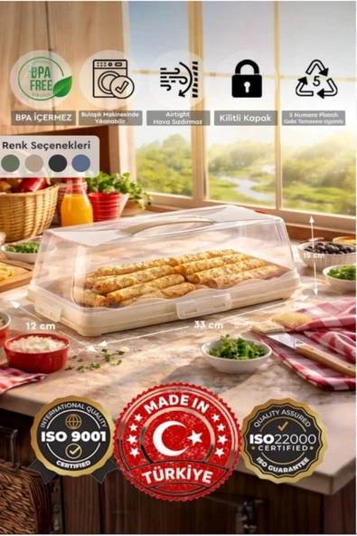 Bayev Dikdörtgen Şeklinde Pasta Taşıma Kabı Pikniklik Kek Fanusu Börek Çörek Saklama Kabı ürün görseli 1