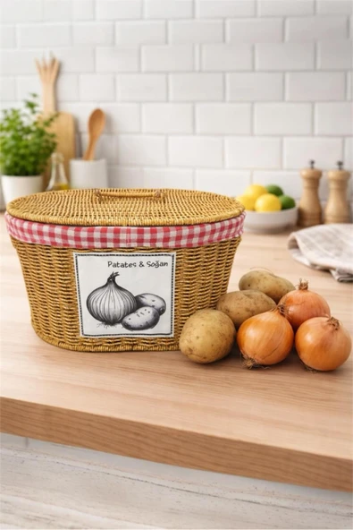 Bayev Oval Rattan 9T03 Hasır Patates Soğan Çift Bölmeli Sepet Düzenleyici Organizer ürün görseli 1