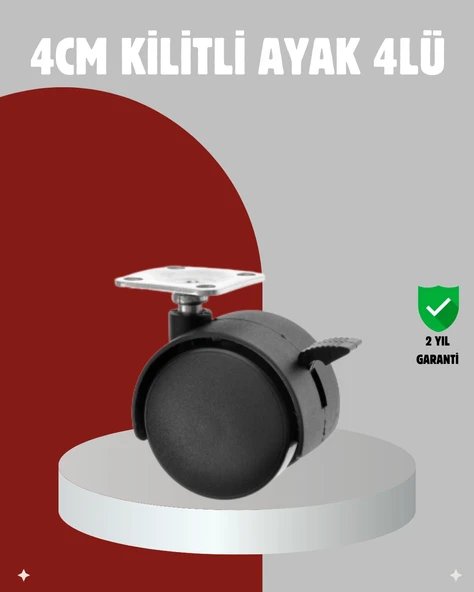 Mobilya İçin Kilitli 4 cm Tekerlek Ayak Seti ürün görseli 1