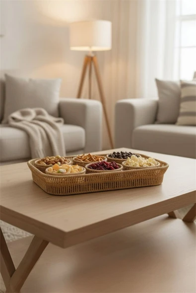 Bayev Favorite 9100 Rattan 7 Parça Çerezlik Seti Hasır Çerez Sunumluk Set ürün görseli 1