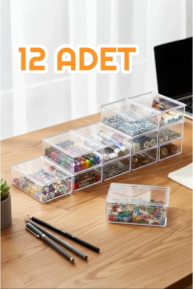 Bayev Lucid 12 Adet Mini Akrilik Kapaklı Düzenleyici Kutu Çok Amaçlı Organizer ürün görseli 1