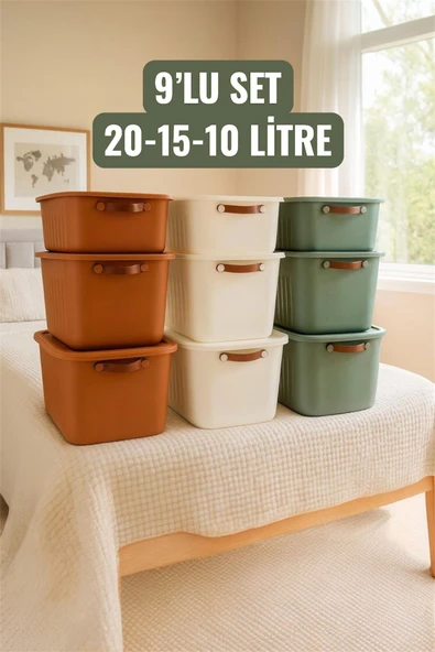 Bayev 9'Lu Mix Boxsis Set 20-15-10 Litre Çok Amaçlı Kapaklı Kutu Dolap Düzenleyici Organizer-Hobi Kutusu ürün görseli 1