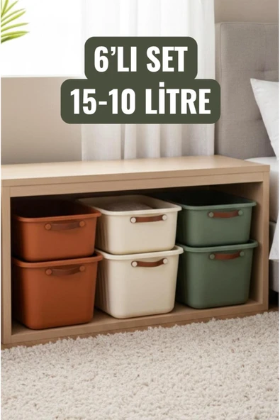 Bayev 6'Lı Mix Boxsis Set 15-10 Litre Çok Amaçlı Kapaklı Kutu Dolap Düzenleyici Organizer-Hobi Kutusu ürün görseli 1