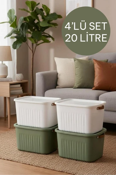 Bayev 4 Adet Yeşil Ve Beyaz 20 Lt Boxsis Set Mega Boy Çok Amaçlı Kapaklı Kutu Dolap Düzenleyici Organizer ürün görseli 1