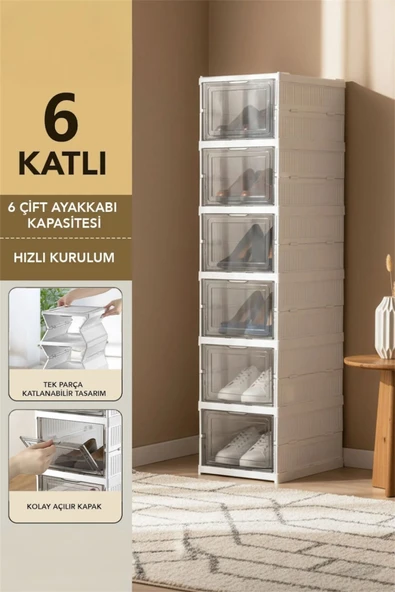 Bayev Beyaz 3009 Çok Amaçlı 6 Katlı Organizer Ayakkabılık Katlanabilir Taşınabilir Portatif ürün görseli 1