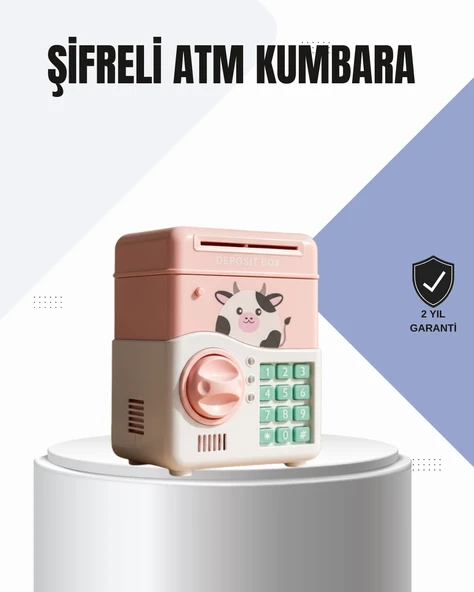 Pembe Elektronik Şifreli Otomatik Para Çeken ATM Kumbarası ürün görseli 1