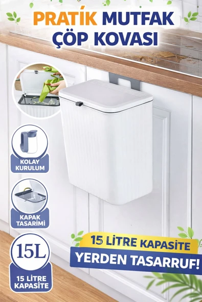 Bayev Beyaz Fonksiyonel Kapaklı Banyo Ve Mutfak Tezgah Üstü Çöp Kovası ürün görseli 1