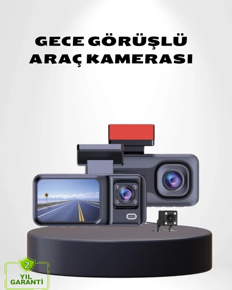 Üç Kameralı Dash Cam 170° Geniş Açılı Full HD Gece Görüşlü ürün görseli 1