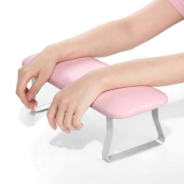 Düz Metal Ayaklı Ergonomik Manikür Sehpası Pembe Manikür Kol Desteği H9P ürün görseli 1