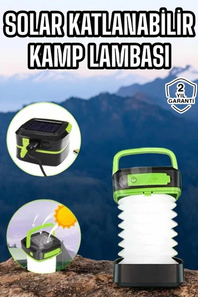 Güneş Enerjili Led Lamba Kamp Lambası Katlanabilir Lamba USB Şarjlı ürün görseli 1