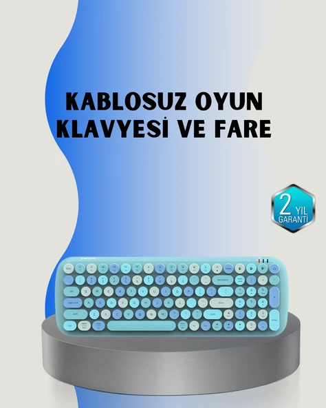Retro Tarz Kablosuz Klavye Mouse Seti - 104 Tuşlu, Ergonomik Tasarım ürün görseli 1