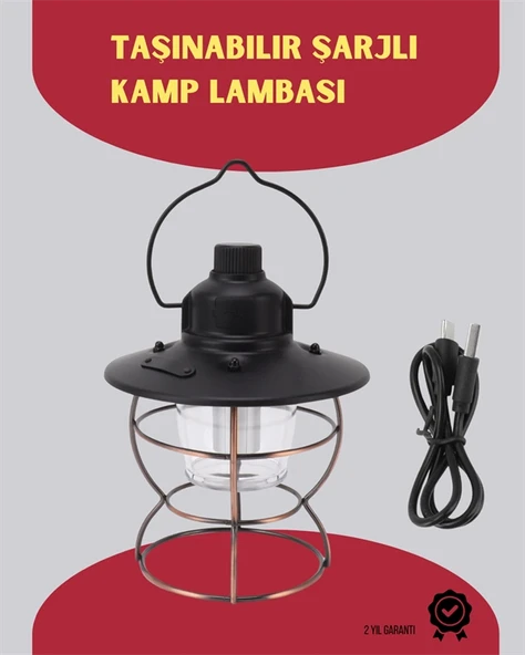 USB Şarjlı Retro LED Kamp Feneri - 4 Işık Modu, Su Geçirmez, Taşınabilir ürün görseli 1