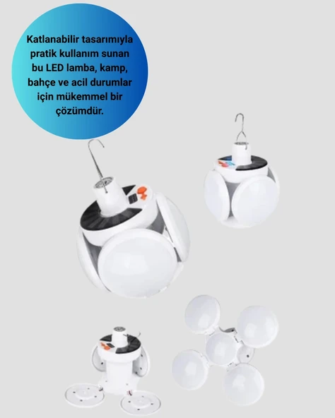 Güneş Enerjili Katlanabilir 5 Kanatlı Solar Bahçe Lambası - Resim 2