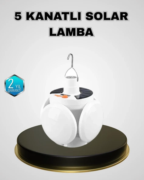 5 Kanatlı Solar Kamp Lambası - USB Şarjlı, Taşınabilir, IP65 Su Geçirmez Bahçe Lambası ürün görseli 1