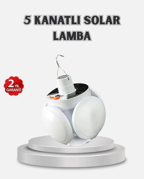Güneş Enerjili ve USB Şarjlı LED Kamp Lambası - 5 Farklı Işık Modlu, Askılı Tasarım ürün görseli 1
