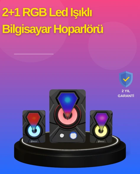 2.1 Kanal RGB LED Oyun Hoparlörü Subwoofer Destekli ürün görseli 1