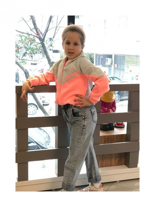 Gri-Pembe Renk Kapişonlu Hırka - Resim 4