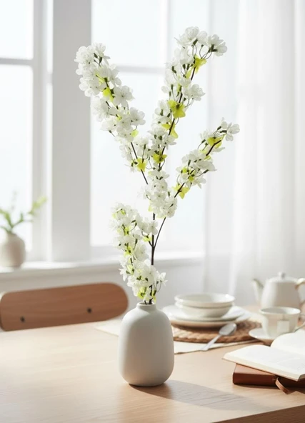 Yapay Çiçek Beyaz Bahardalı Japon Kiraz Çiçeği Erik Dalı 85*30cm Uzun Vazo Çiçeği ürün görseli 1