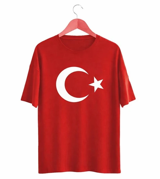 Ay Yıldız Baskılı Kısa Kollu Bisiklet Yaka Tişört 14 yaş - 2 adet ürün görseli 1