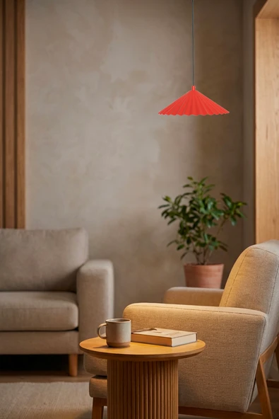 Siu Origami Tasarım Tekli Metal Sarkıt - Modern Ev Dekorasyonu Tavan Aydınlatma Lambası - Kırmızı ürün görseli 1