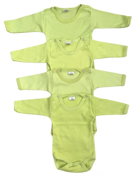 Bebek 4'lü Uzun Kollu Çıtçıtlı %100 Pamuklu Body Zıbın-Yeşil ürün görseli 1