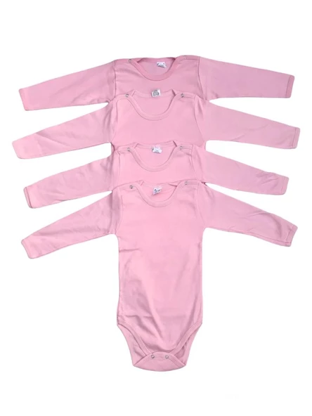 Kız Bebek 4'lü Uzun Kollu Çıtçıtlı %100 Pamuklu Body Zıbın-Pembe ürün görseli 1