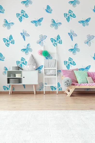 Mavi Kelebekler Temalı 20 Parça Çocuk Ve Bebek Odası Dekoratif Duvar Sticker Seti ürün görseli 1