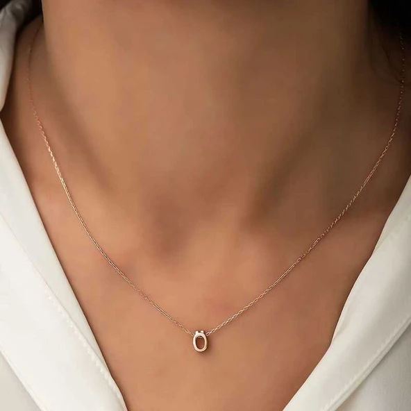 925 Ayar Gümüş Rose 3 Boyutlu Ö Harf Kadın Gümüş Kolye ürün görseli 1