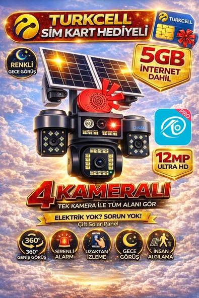O-Kam OK337 Premium  12MP 4 Kameralı 4G Çift Solar Panel AOV Gece Görüş Sesli Konuşma Turkcell Sim Kart ürün görseli 1