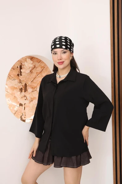 Kadın Slim Fit Dar Kesim Vücuda Oturan Uzun Kollu Siyah Gömlek ürün görseli 1