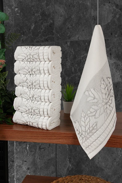 Çınar Jakarlı 6’lı Kadife Pamuklu El ve Yüz Havlu Seti 30x50 cm - 00434 - Gümüş ürün görseli 1