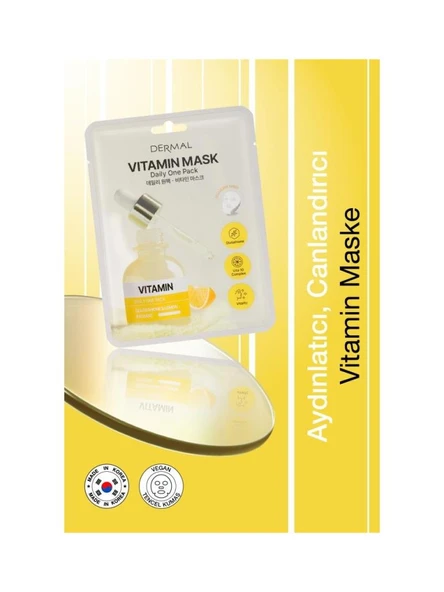 Dermal Kuru ve Yorgun Ciltler Için Nemlendirici ve Canlandırıcı Vitamin Kore Maskesi 23 gr 2 Adet ürün görseli 1