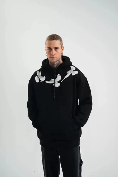 Unisex Uzun Kol Bisiklet Yaka Yıkamalı SweatShirt - Siyah ürün görseli 1