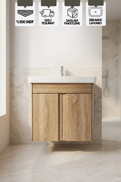 Magma Sonomo 50 Cm, Lavabolu Alt Banyo Dolabı, Kapaklı Banyo Dolabı, Seramik Lavabo Dahil Sonomo Mdf ürün görseli 1