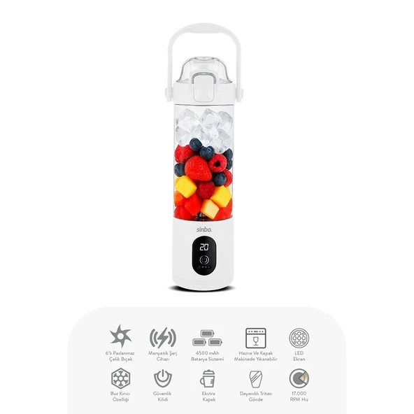 ŞARJLI TAŞINABİLİR SMOOTHİE BLENDER 700MLBUZ KIRMA - ÇELİK BIÇAK MANYETİK ŞARJ 150W 4500mAh SHB-7504 GO53/00227 ürün görseli 1