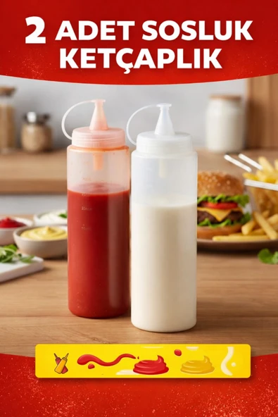 Primeaks 2’li Sosluk Seti Ketçap Mayonez Şişesi – Sıkılabilir Plastik Sos Şişesi 700 ml ürün görseli 1