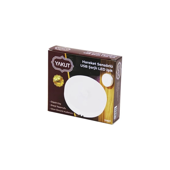 SENSÖRLÜ USB ŞARJLI   BEYAZ LED  YUVARLAK LAMBA  ÇAP: 8.3CM - KALINLIK: 2CM - SENSÖR ALGILAMA =0--3MT GO53/00270 ürün görseli 1