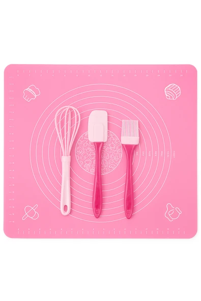 Primeaks Silikon Hamur Açma Matı 40x50 cm + 3’lü Mutfak Seti (Çırpıcı, Spatula, Yağ Fırçası) ürün görseli 1