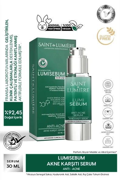 SAINT DE LUMIERE LUMISEBUM Akne,Siyah Nokta ve Leke Karşıtı,Sebum Dengeleyici Matlaştırıcı ve Nemlendirici Serum 30ml ürün görseli 1