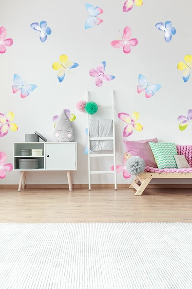 Güzel Kelebekler Temalı 20 Parça Çocuk Ve Bebek Odası Dekoratif Duvar Sticker Seti ürün görseli 1