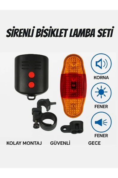 Trendpazarım Bisiklet Lambası Sirenli Fener | 3 Modlu Led Işık & Çok Tonlu Siren ürün görseli 1