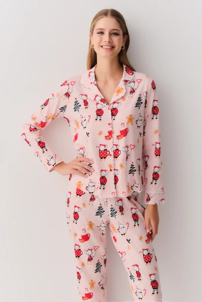 SUWEN Lulusu Gömlek Yaka Pijama Takımı - Resim 2