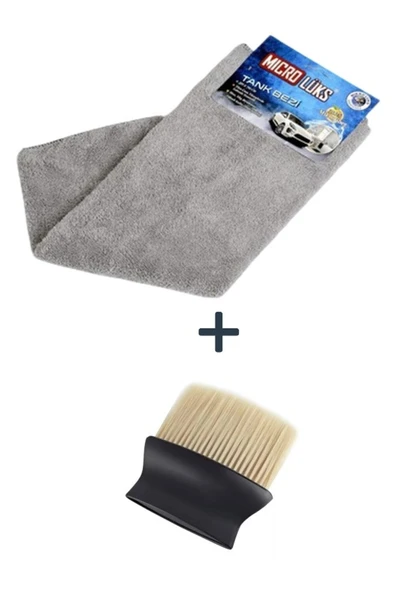 Trendpazarım Araba Temizlik Seti – 50x70 Mikrofiber Kurulama Bezi + Yumuşak Kıllı Torpido Fırçası ürün görseli 1