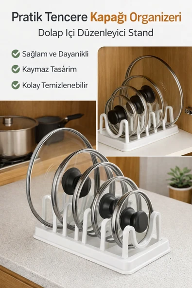 Primeaks Tencere Kapağı Organizeri – Dolap İçi Kapak Düzenleyici Stand | Kaymaz & Dayanıklı ürün görseli 1